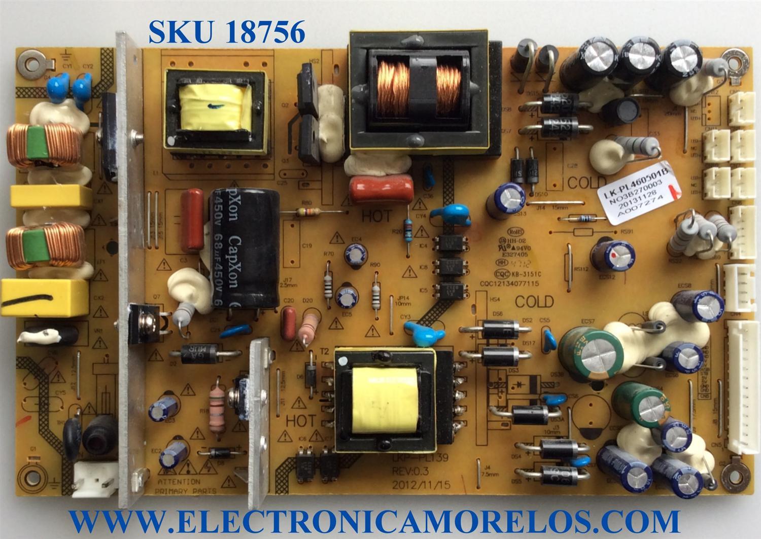 FUENTE DE PODER / WESTINGHOUSE LK-PL460501B / LKP-PL139 / NO3B270003 / CQC12134077115 / REV:0.3 / E327405 / PANEL D460D3-GG53-COX / D460D3-GG53-C0X / MODELO DW46F1Y2